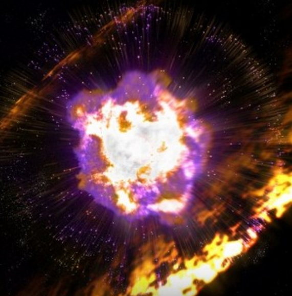 An artist's illustration of a supernova explosion.